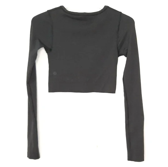 Lululemon Ebb to Street Long Sleeve Shirt Crop Top Womens Size 2 Gray Black - Picture 9 of 13